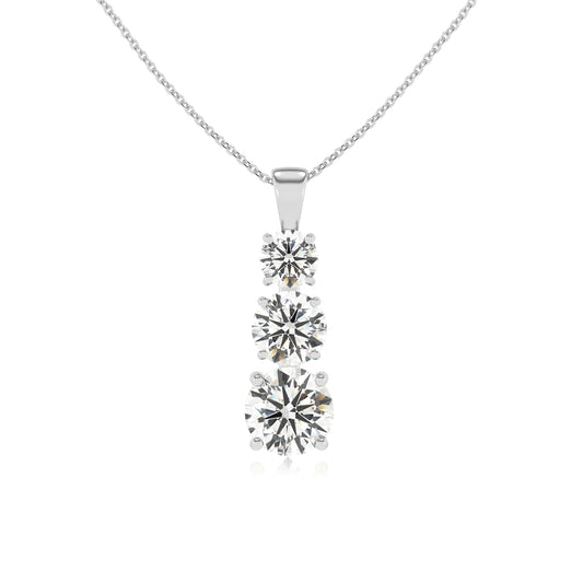lab grown moissanite round bar v-bale necklaces in platinum
