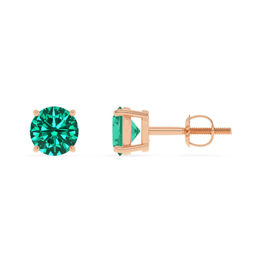 lab grown emerald round stud earrings in rose gold