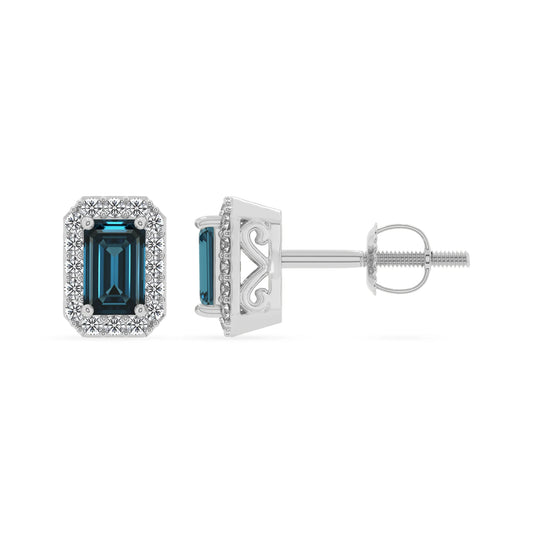 natural london blue topaz emerald cut stud earrings in sterling silver
