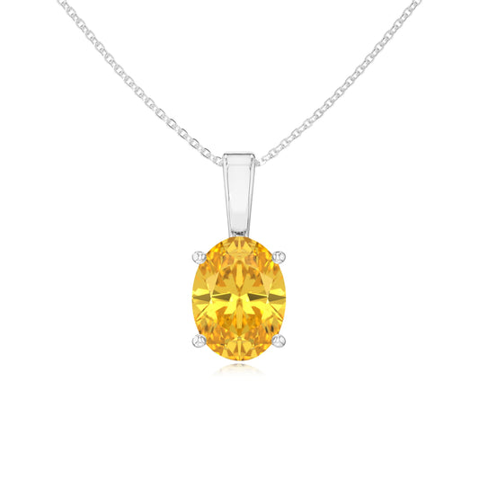 lab grown yellow-sapphire oval solitaire necklaces in platinum