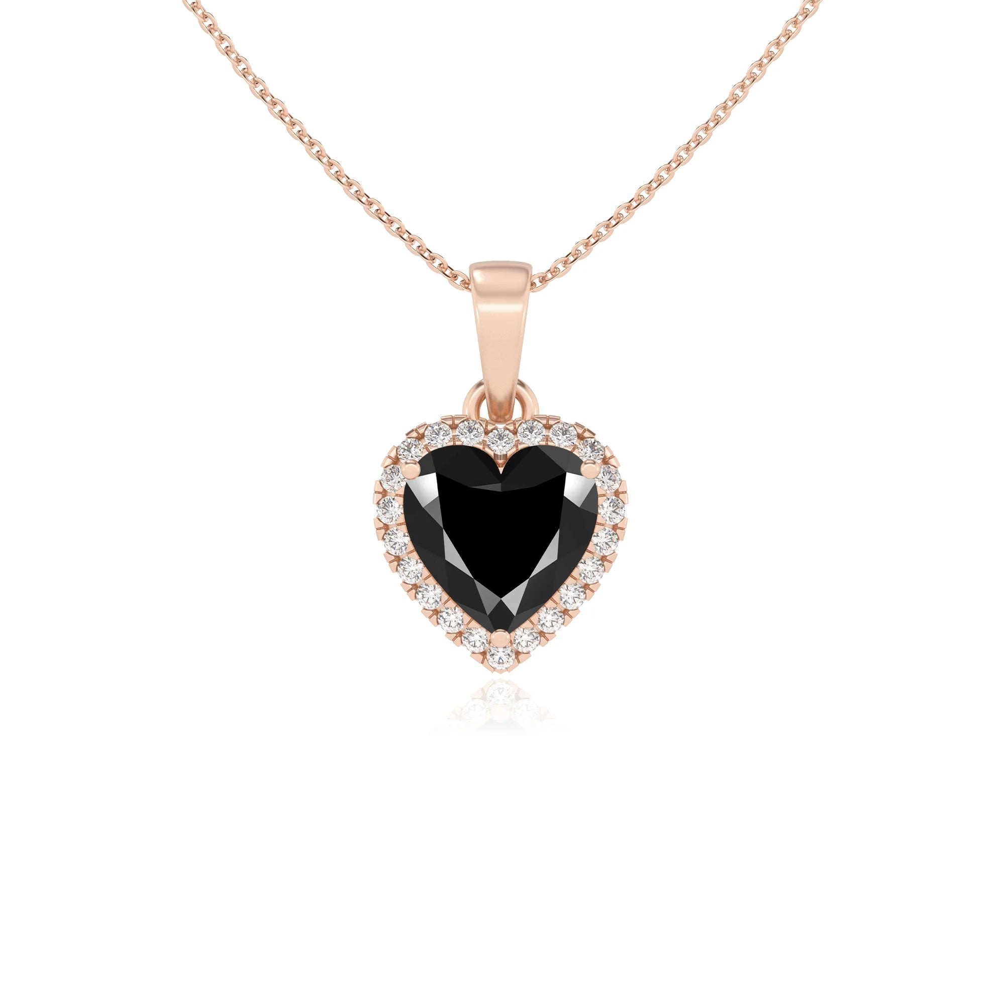 natural black-onyx heart solitaire necklaces in rose gold