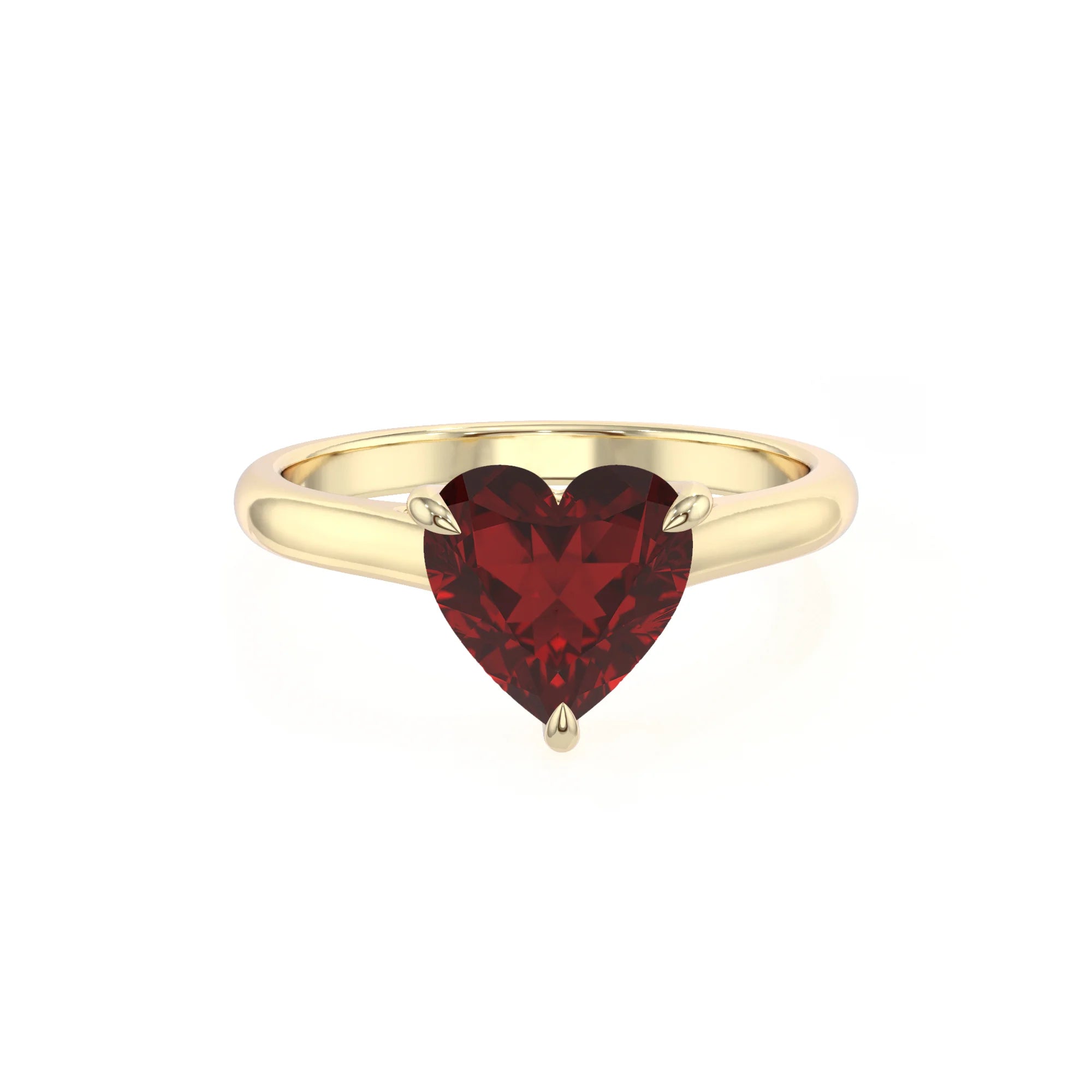 natural garnet heart solitaire rings in yellow gold