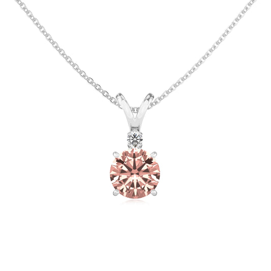 lab grown morganite round solitaire v-bale necklaces in platinum