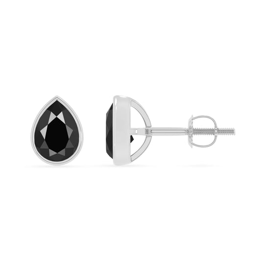 natural black onyx pear stud earrings in platinum