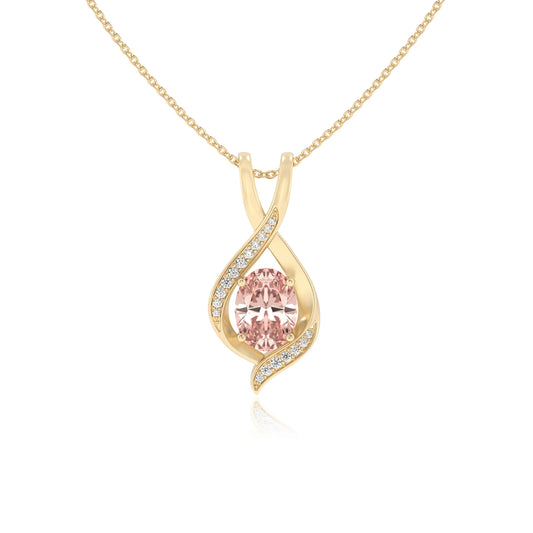 lab grown morganite oval solitaire necklaces in yellow gold