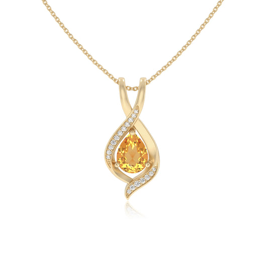 lab grown citrine pear solitaire necklaces in yellow gold