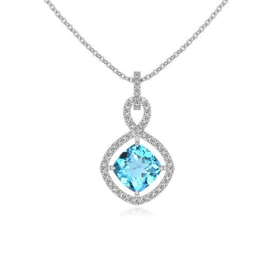 natural swiss-blue-topaz cushion infinity necklaces in sterling silver