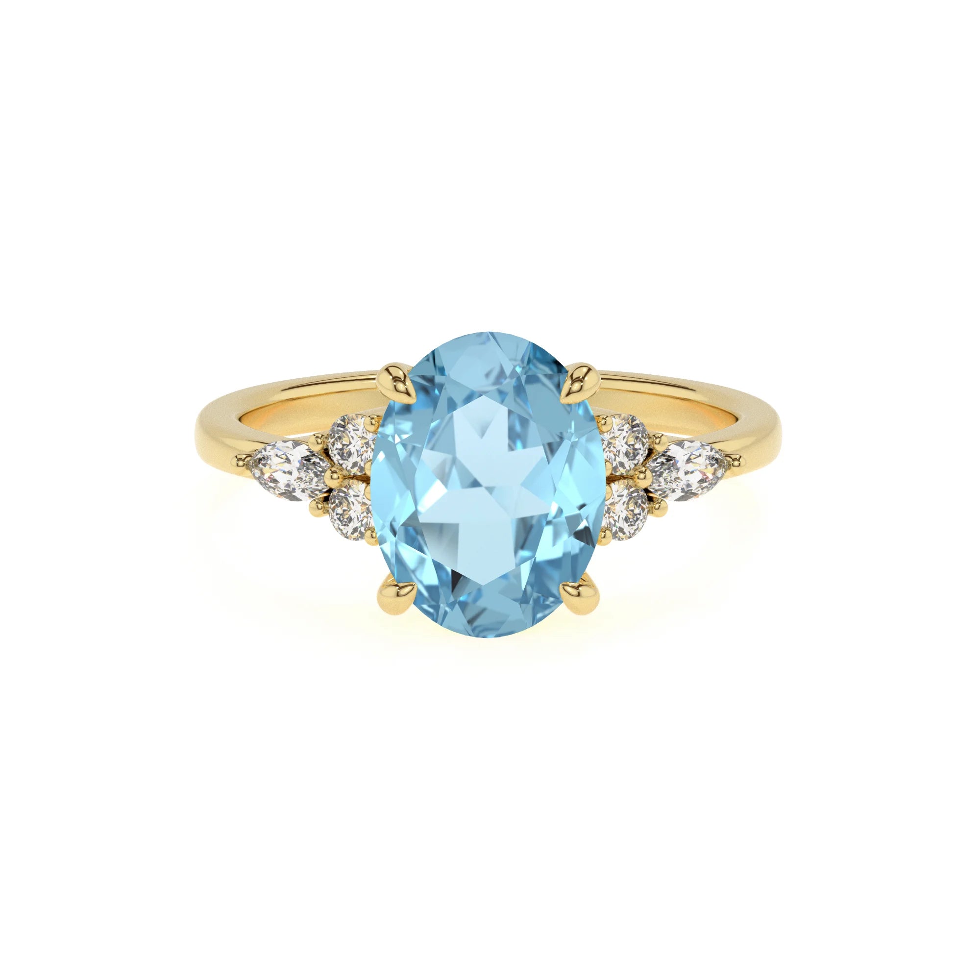 lab grown aquamarine oval solitaire rings in yellow gold