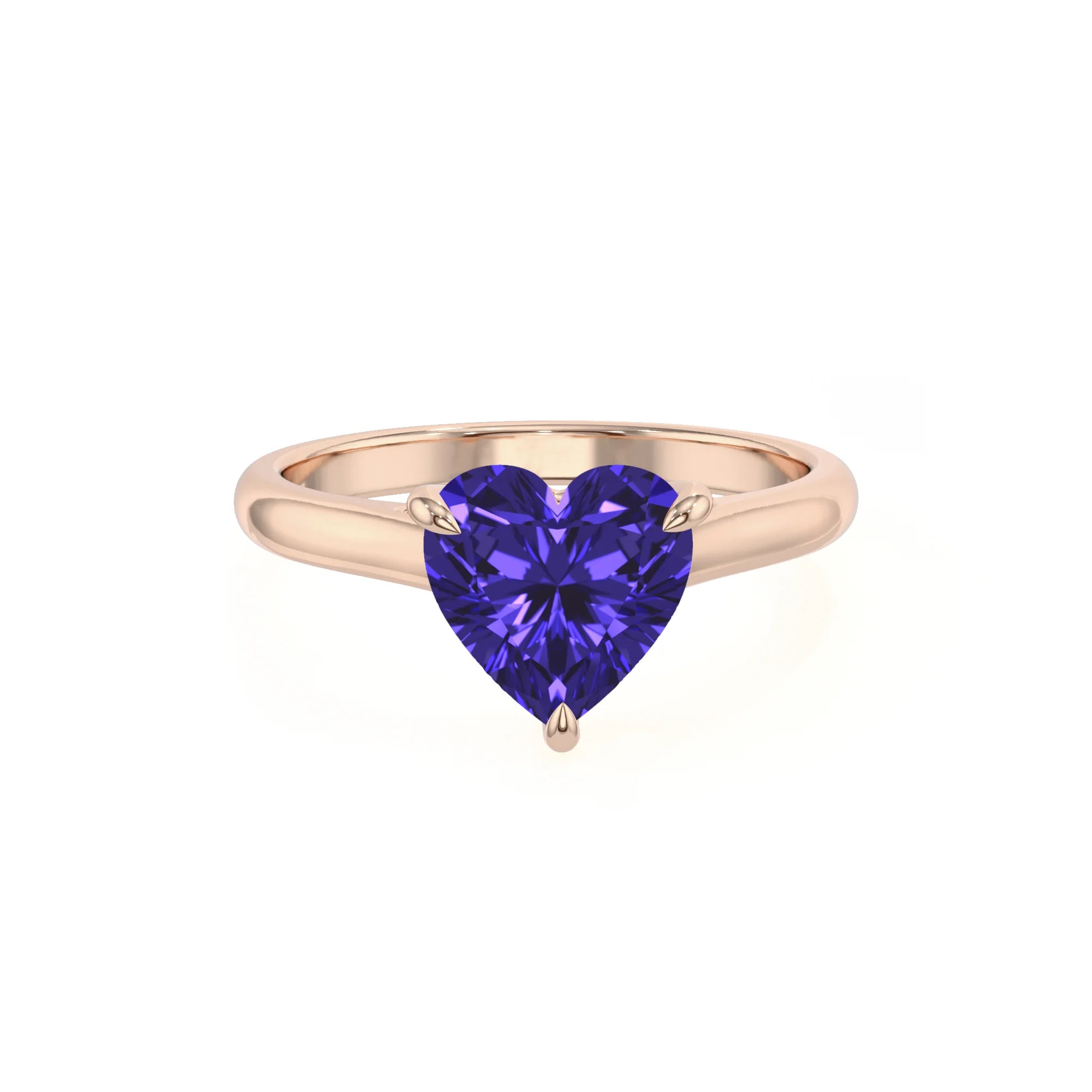 lab grown tanzanite heart solitaire rings in rose gold