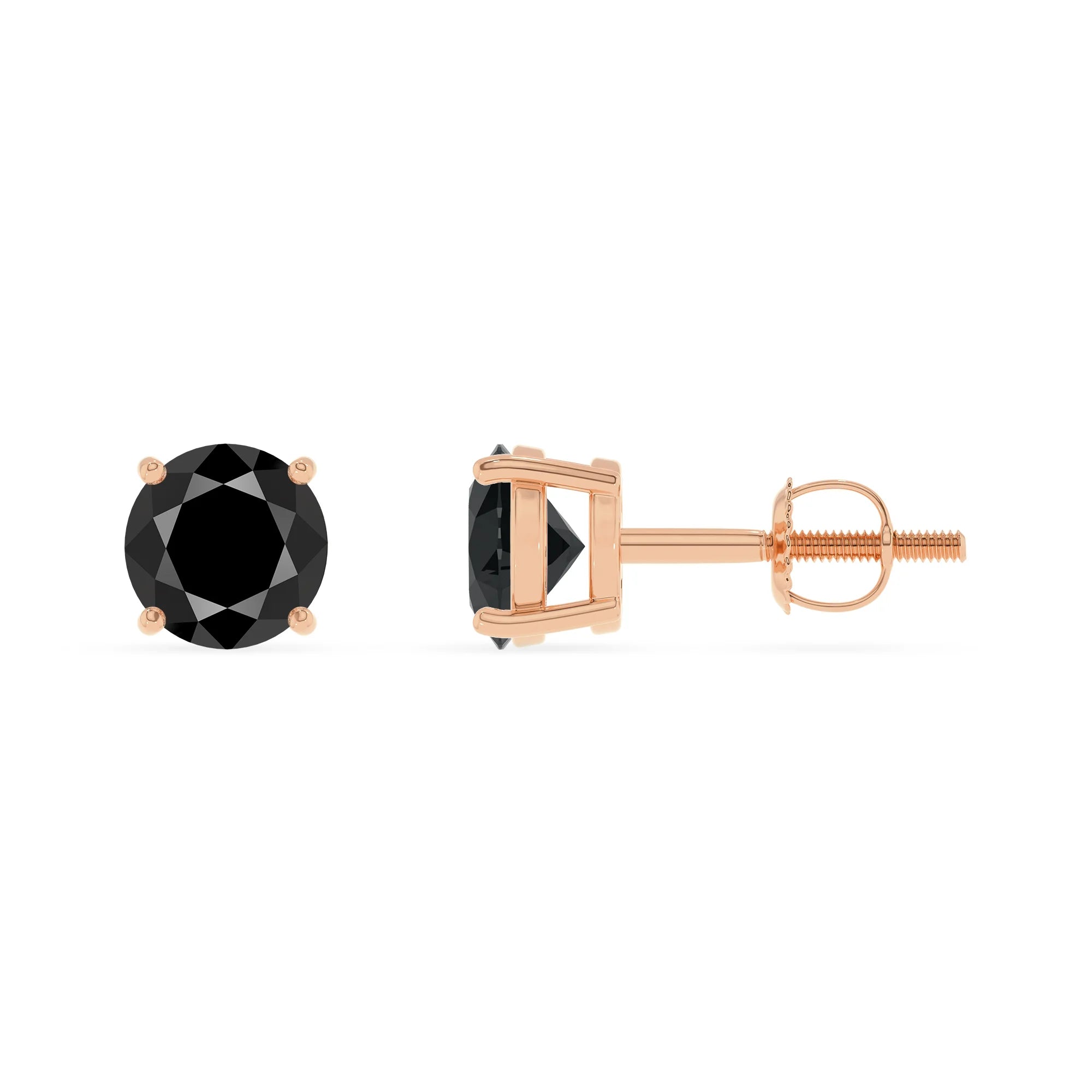 natural black onyx round stud earrings in rose gold