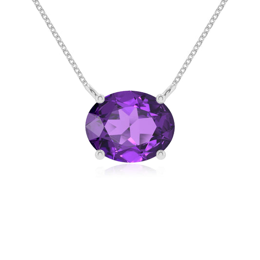 lab grown amethyst oval solitaire necklaces in white gold