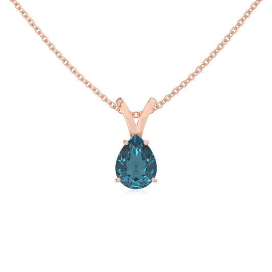 natural london-blue-topaz pear solitaire v-bale necklaces in rose gold