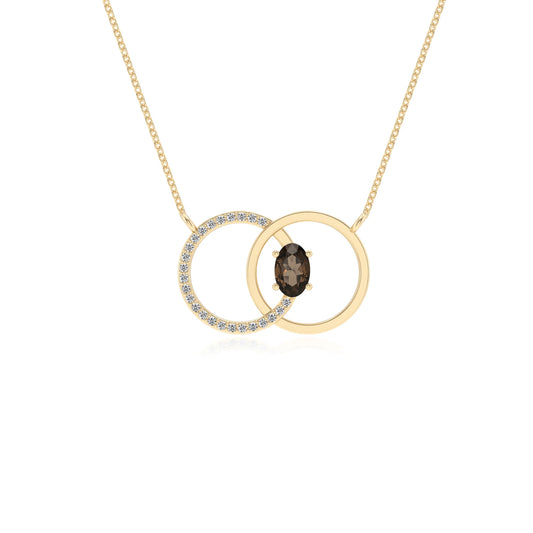 natural smoky quartz oval solitaire necklaces in yellow gold
