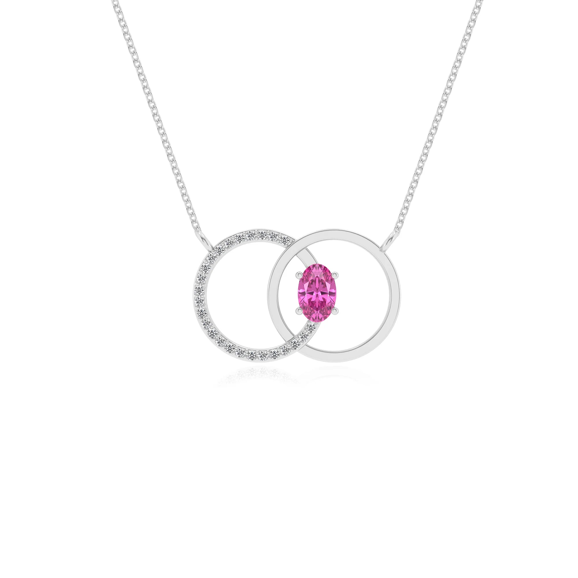 lab grown pink sapphire oval solitaire necklaces in sterling silver