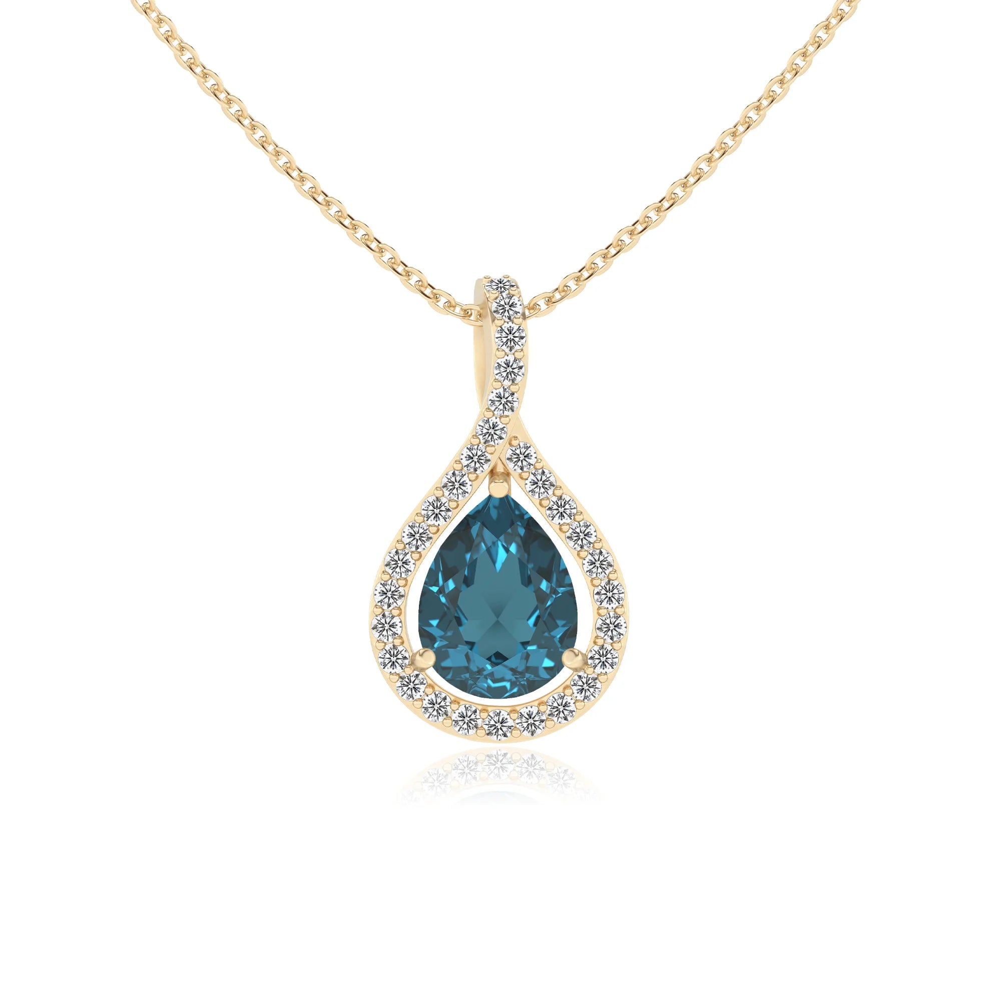 natural london-blue-topaz pear solitaire necklaces in yellow gold