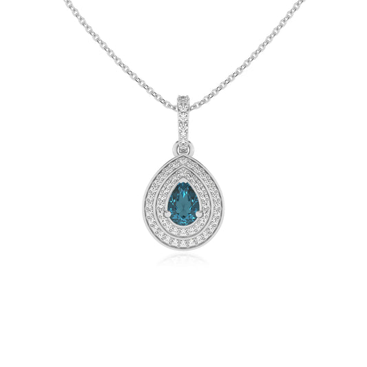 natural london-blue-topaz pear halo necklaces in platinum