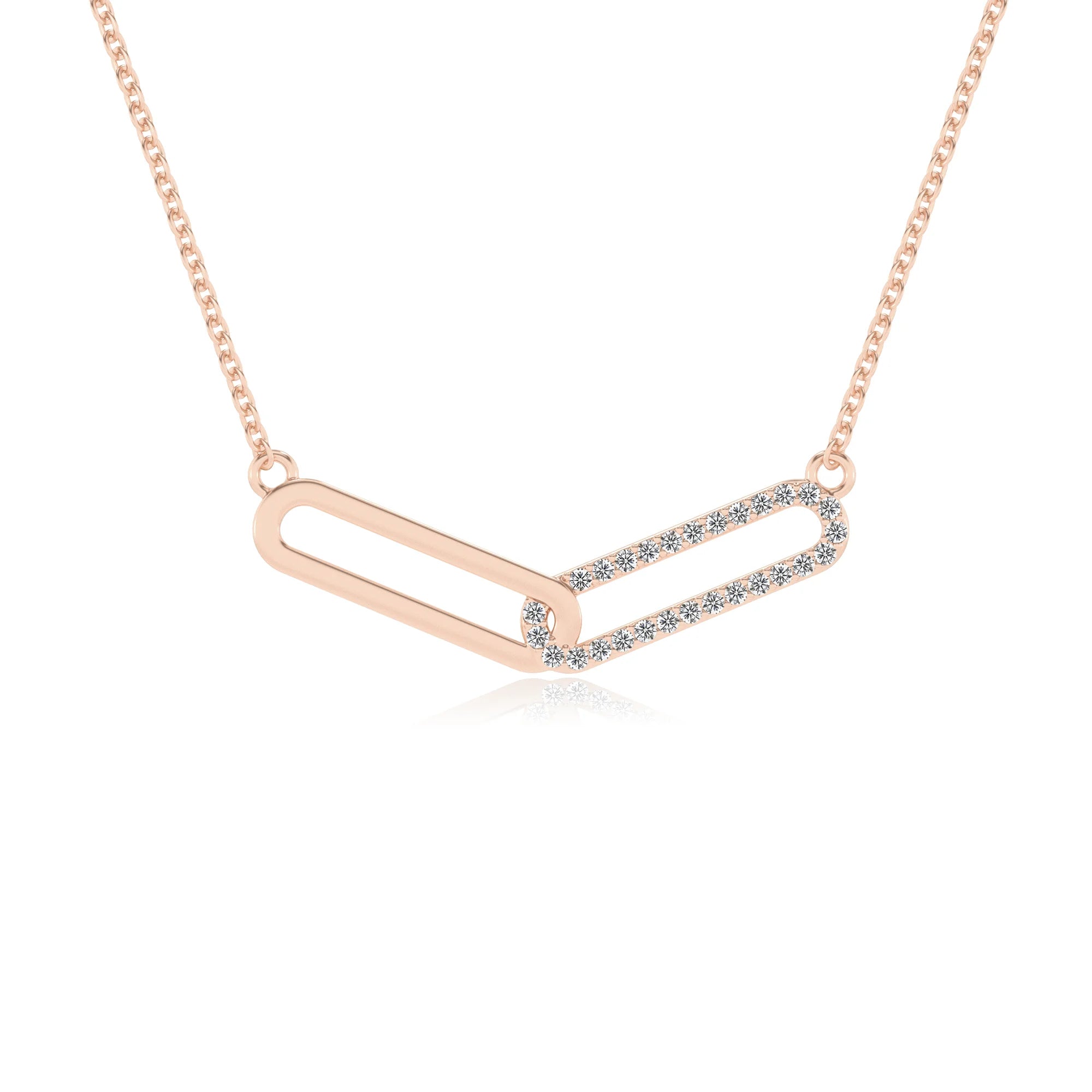 lab grown moissanite round infinity necklaces in rose gold
