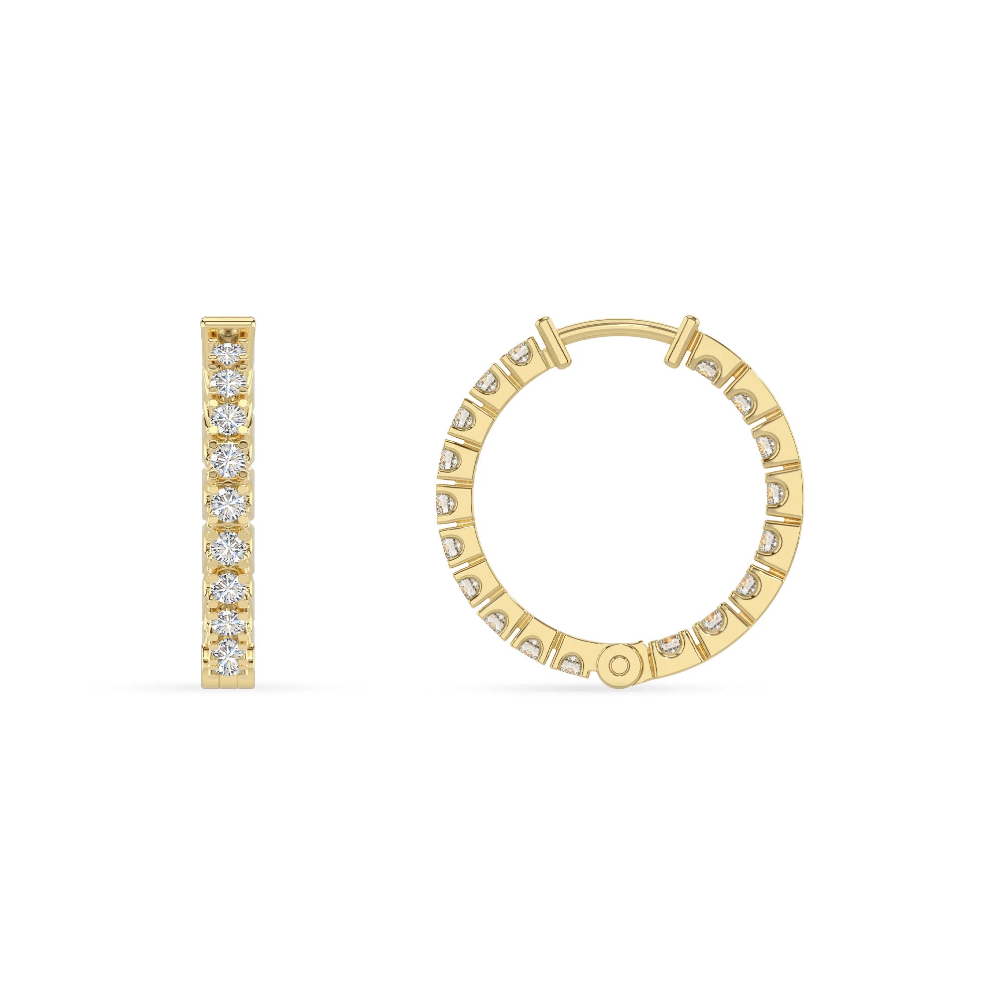 lab grown moissanite round hoop earrings in yellow gold