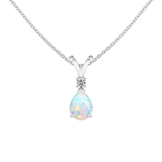 lab grown opal pear solitaire v-bale necklaces in platinum