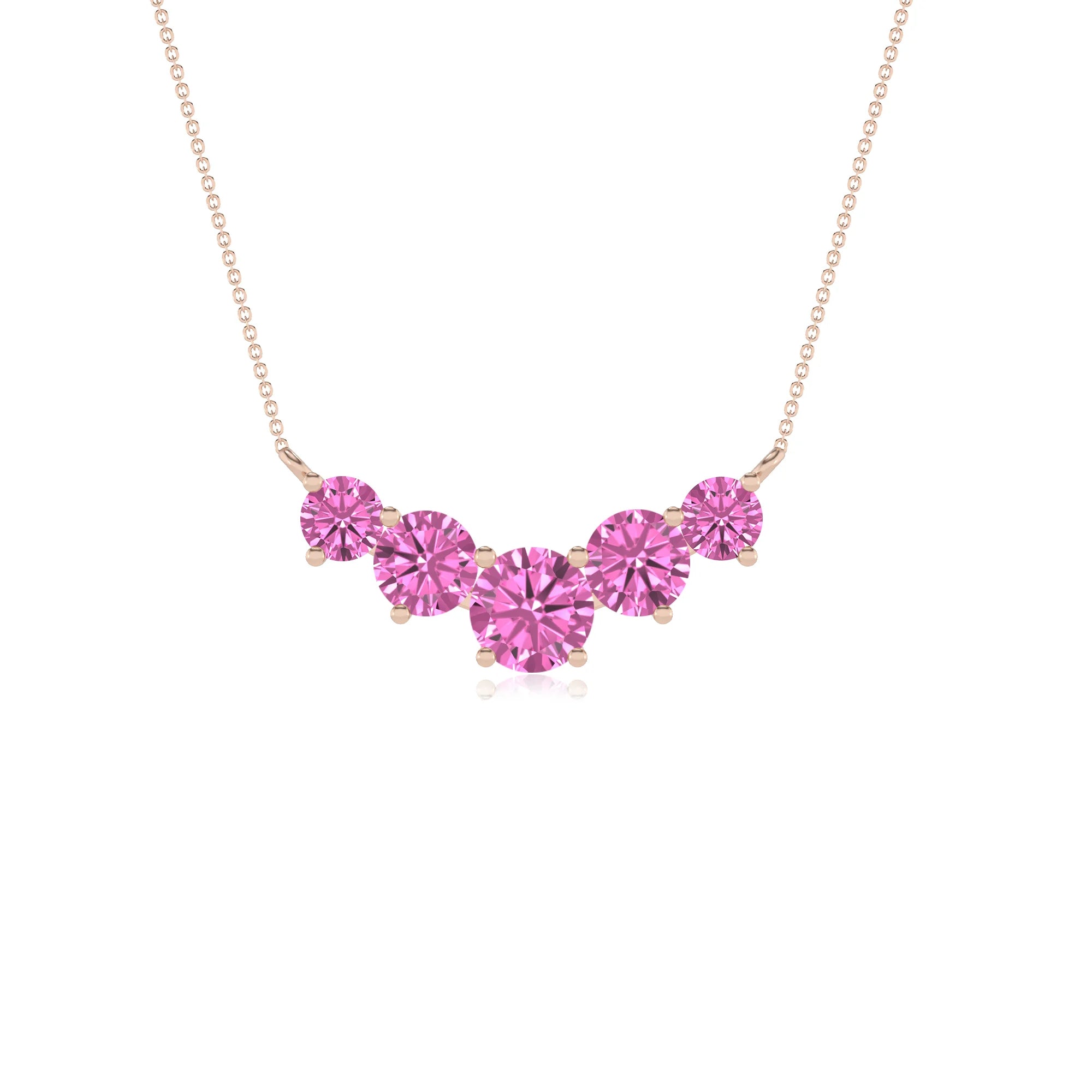 lab grown pink-sapphire round bar necklaces in rose gold