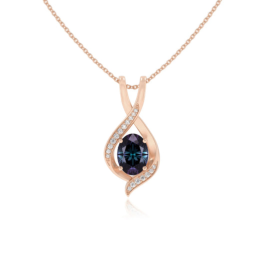 lab grown alexandrite oval solitaire necklaces in rose gold