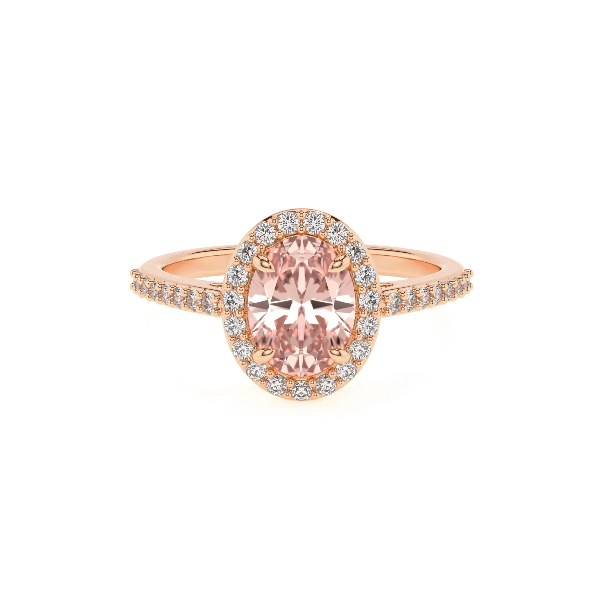 lab grown morganite oval solitaire rings in rose gold