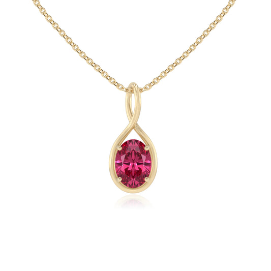lab grown pink-tourmaline oval solitaire necklaces in yellow gold