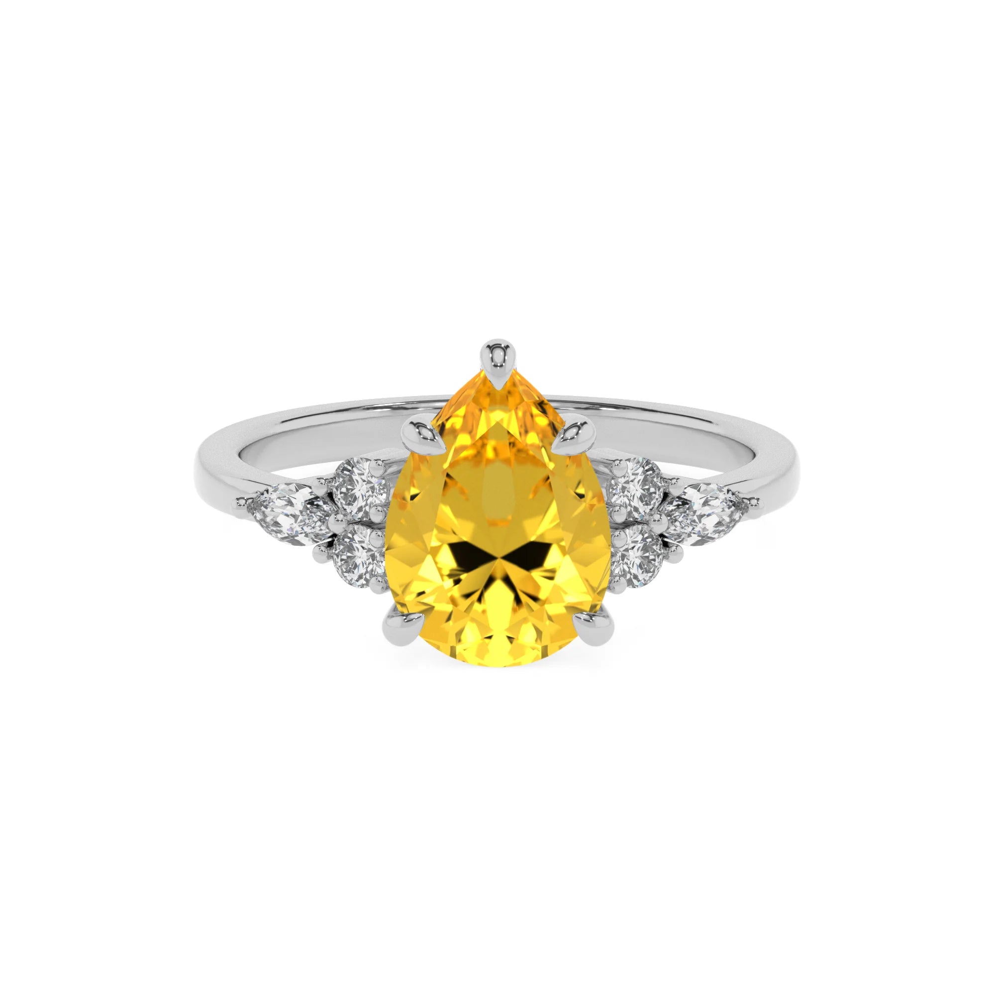 lab grown yellow-sapphire pear solitaire rings in sterling silver