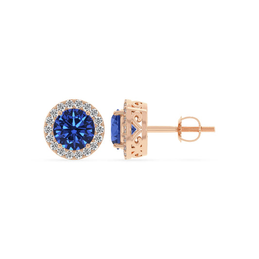 lab grown blue sapphire round stud earrings in rose gold