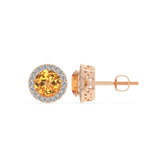 lab grown citrine round stud earrings in rose gold