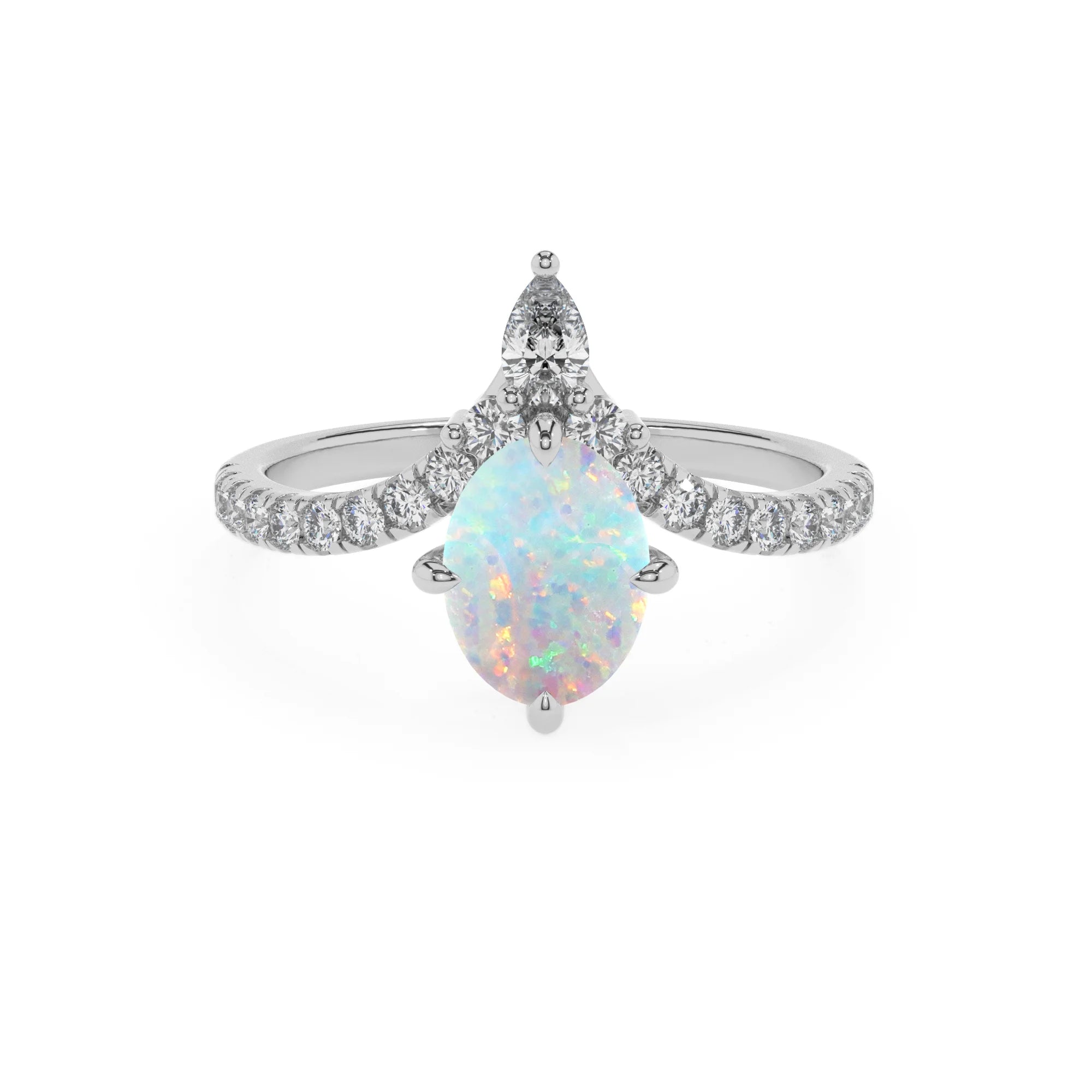 lab grown opal oval solitaire rings in white gold