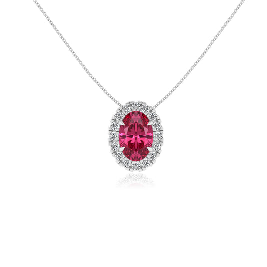 lab grown pink tourmaline oval solitaire necklaces in platinum