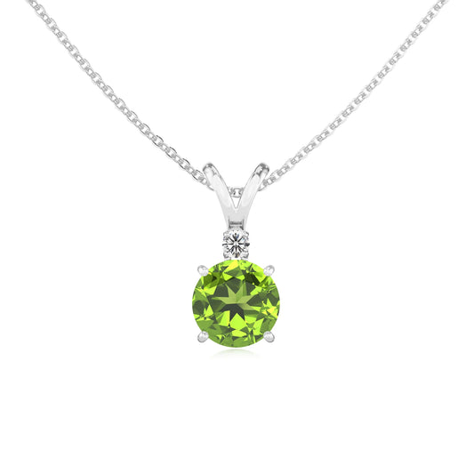 natural peridot round solitaire v-bale necklaces in platinum