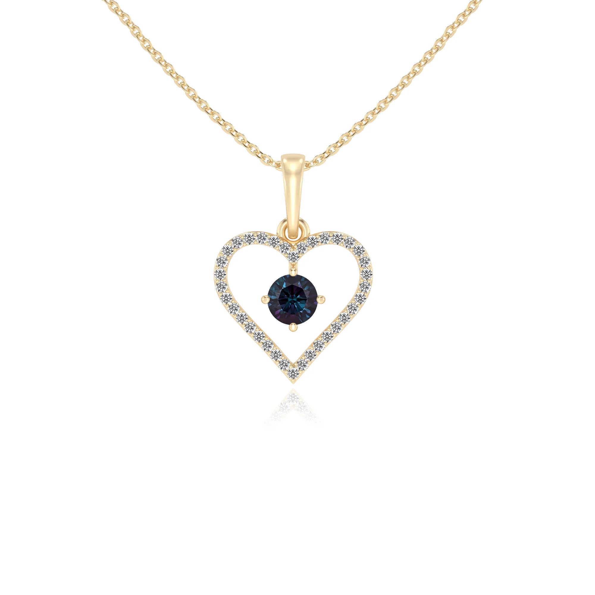 lab grown alexandrite round infinity necklaces in yellow gold