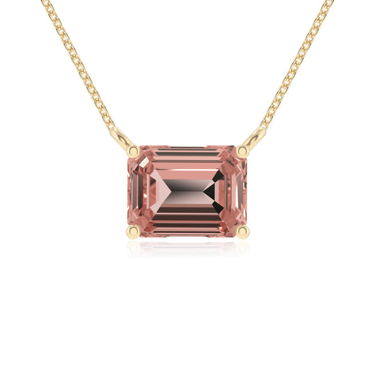 lab grown morganite emerald cut solitaire necklaces in yellow gold