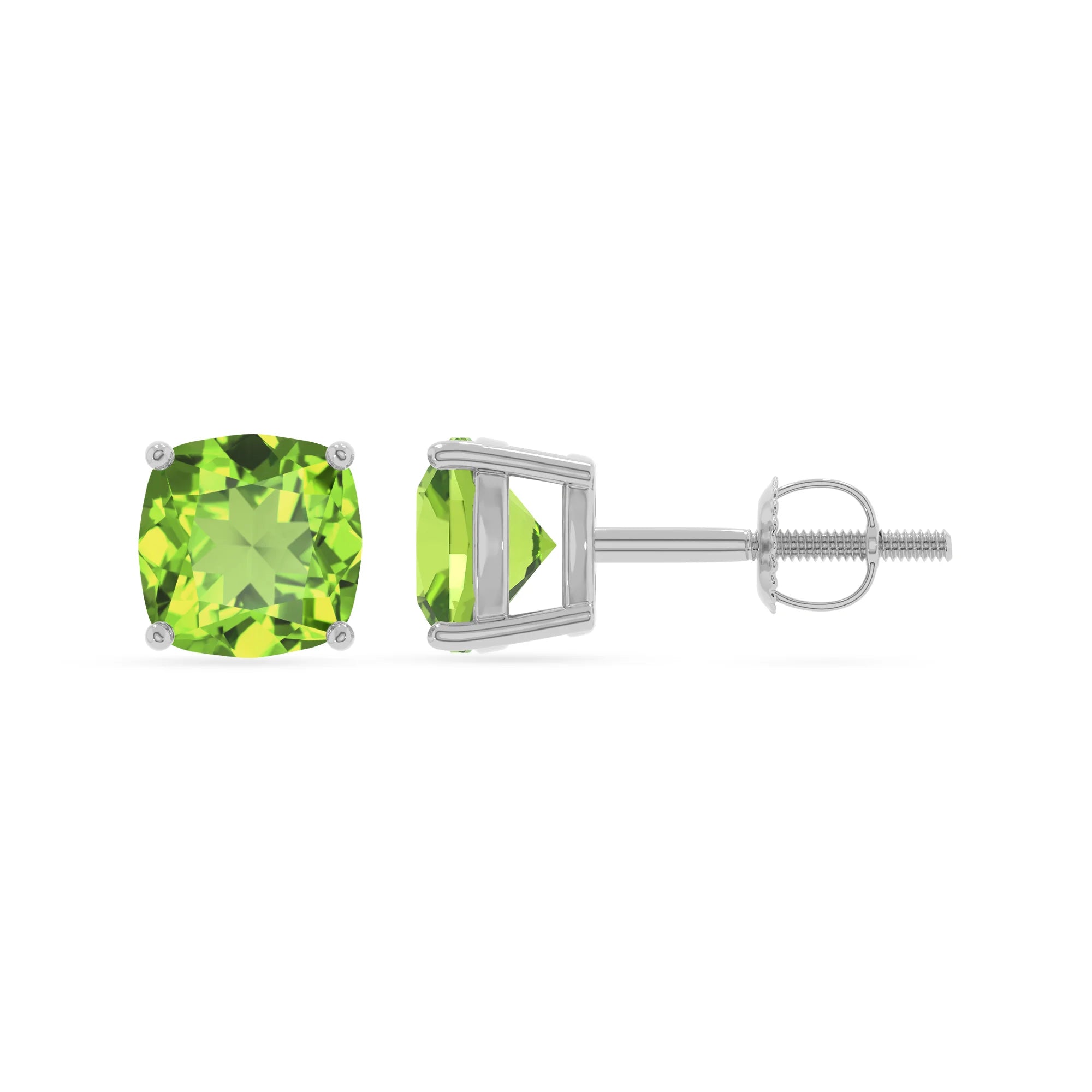 natural peridot cushion stud earrings in sterling silver