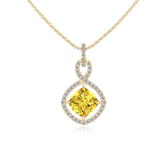 lab grown yellow-sapphire cushion infinity necklaces in yellow gold