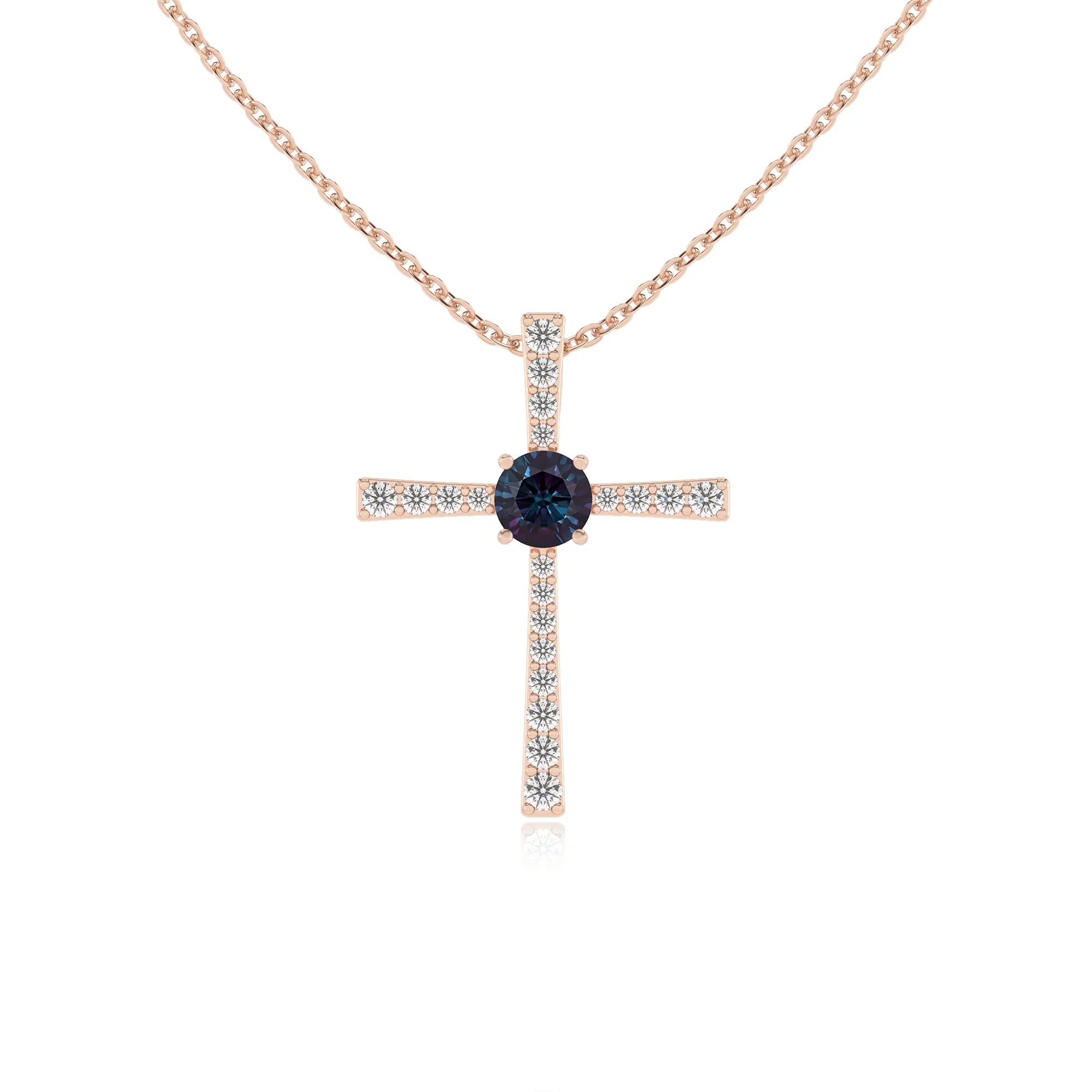 lab grown alexandrite round infinity necklaces in rose gold