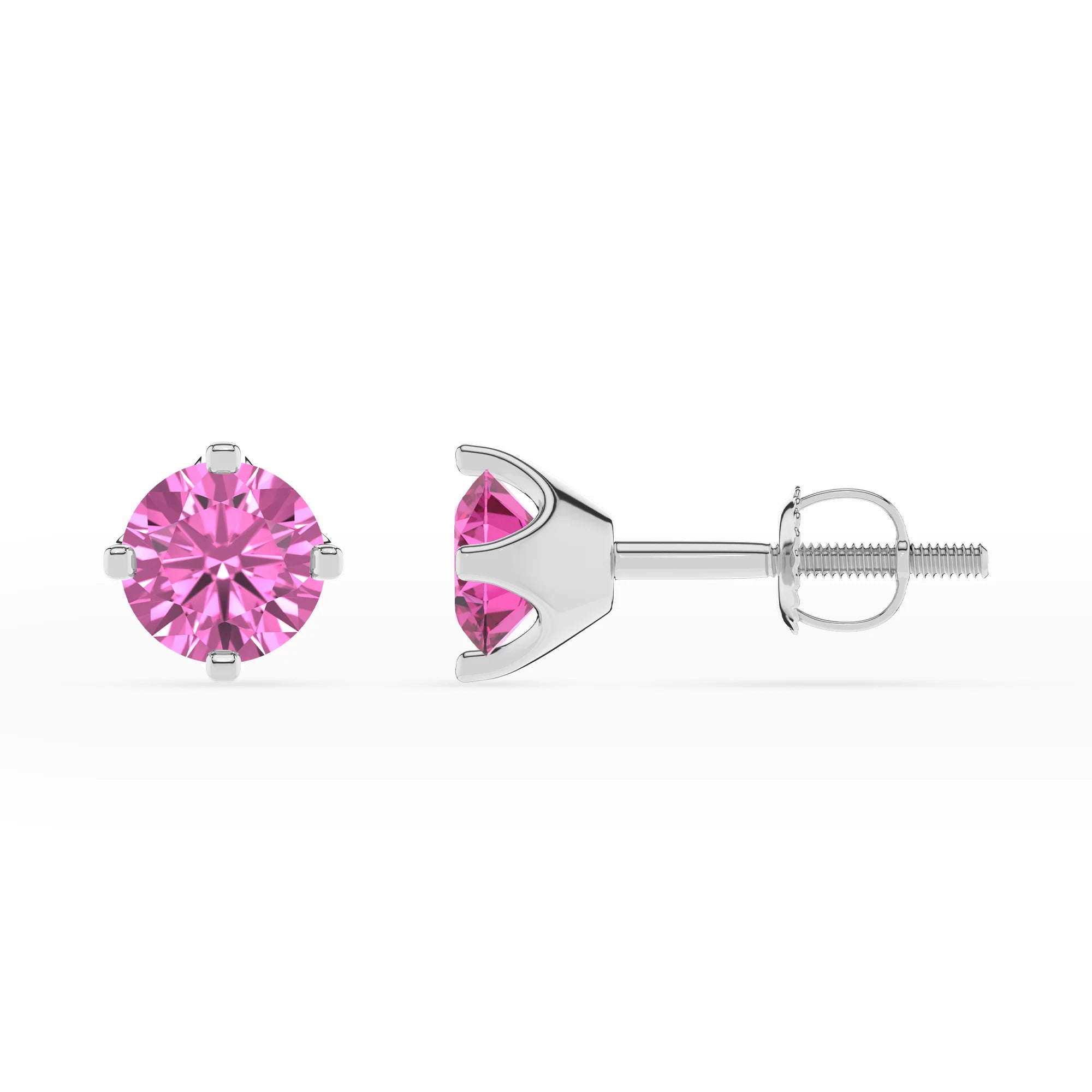 lab grown pink sapphire round stud earrings in white gold