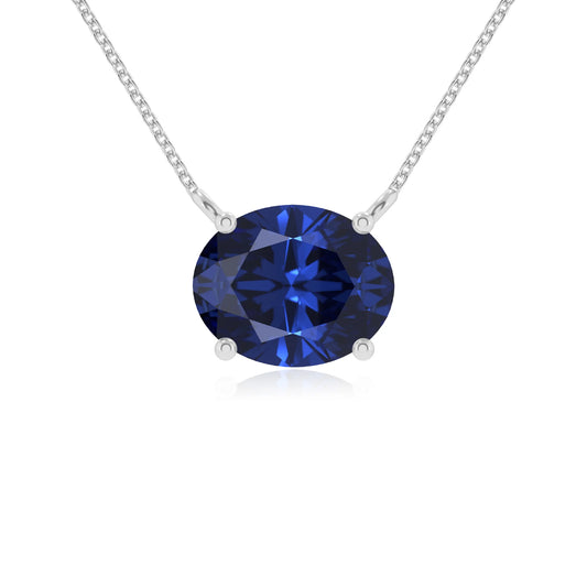 lab grown blue-sapphire oval solitaire necklaces in sterling silver