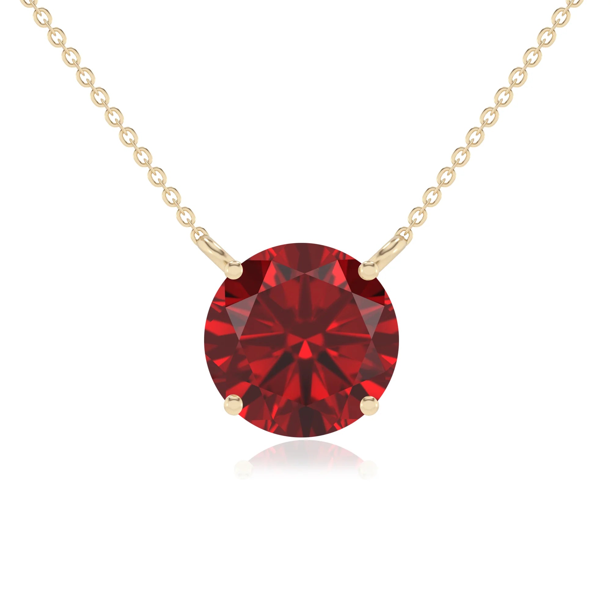 lab grown ruby round solitaire necklaces in yellow gold