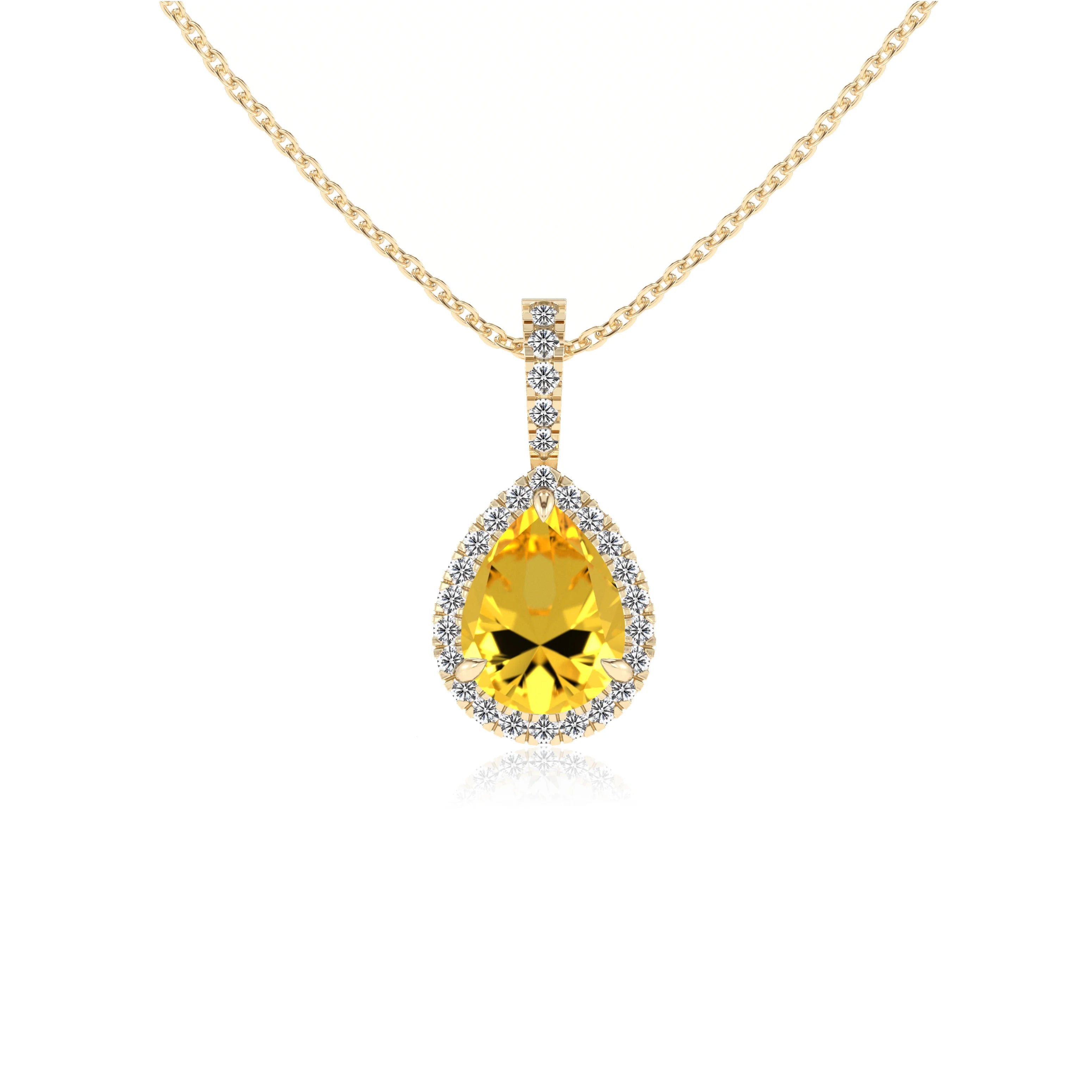 lab grown yellow-sapphire pear solitaire necklaces in yellow gold
