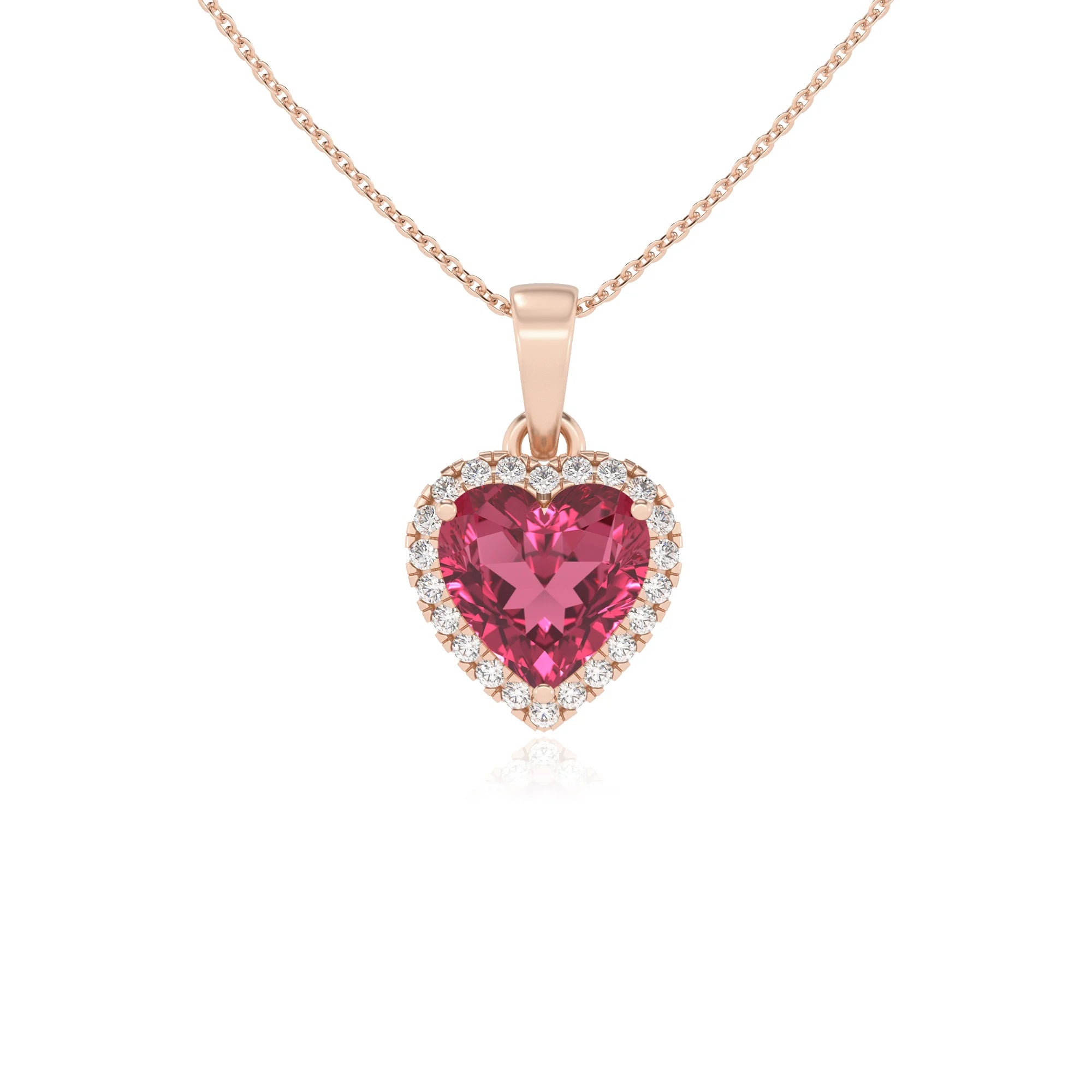 lab grown pink-tourmaline heart solitaire necklaces in rose gold