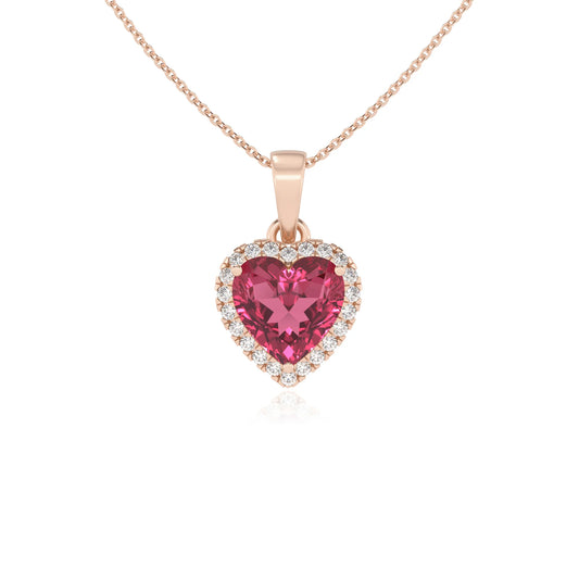 lab grown pink-tourmaline heart solitaire necklaces in rose gold