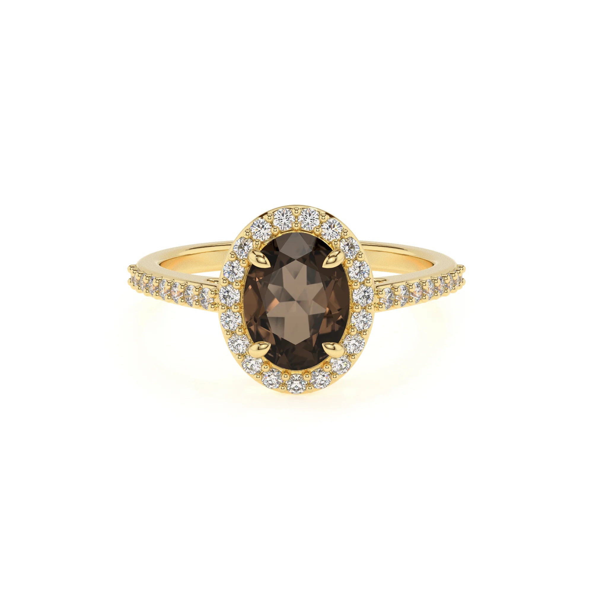 natural smoky-quartz oval solitaire rings in yellow gold