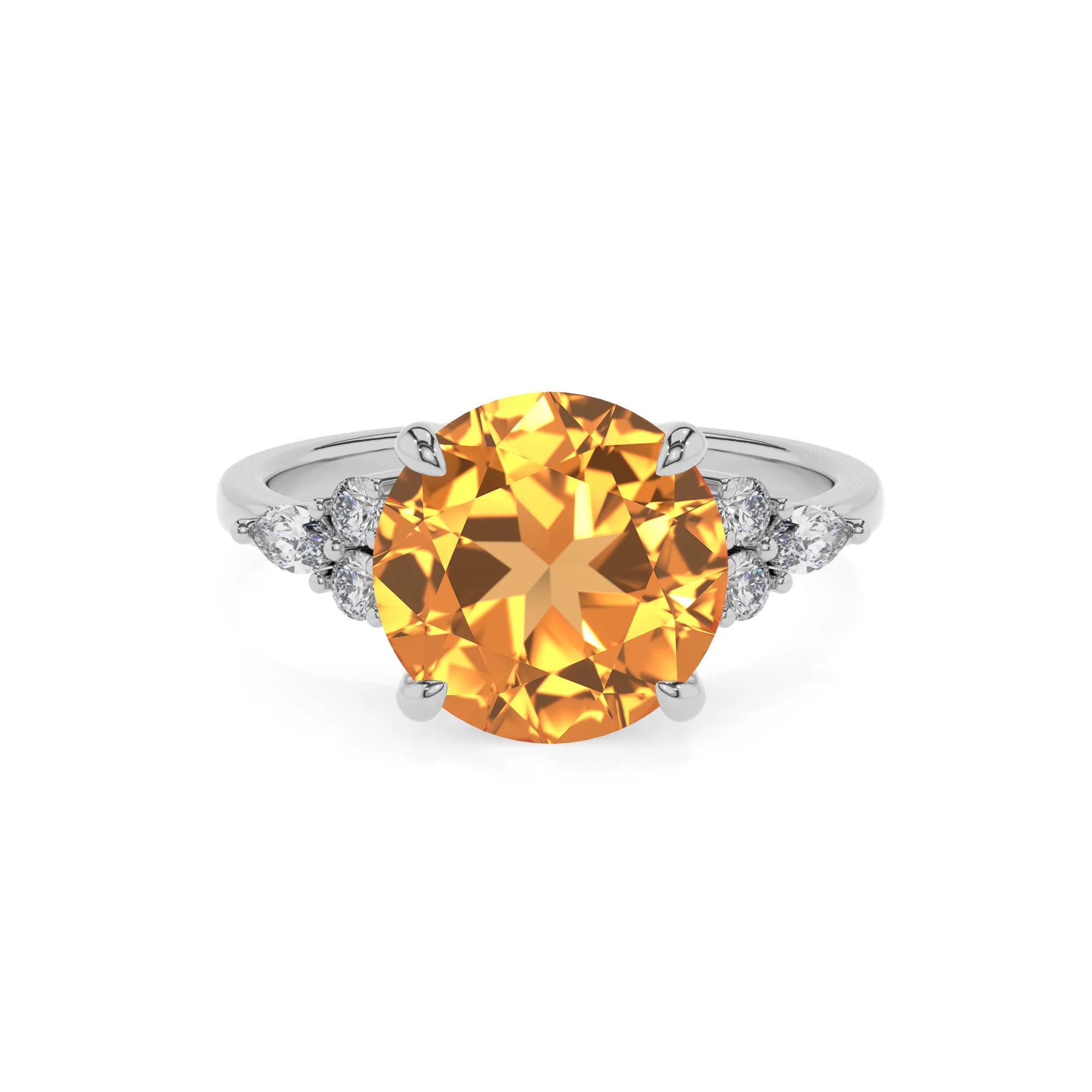 lab grown citrine round solitaire rings in platinum