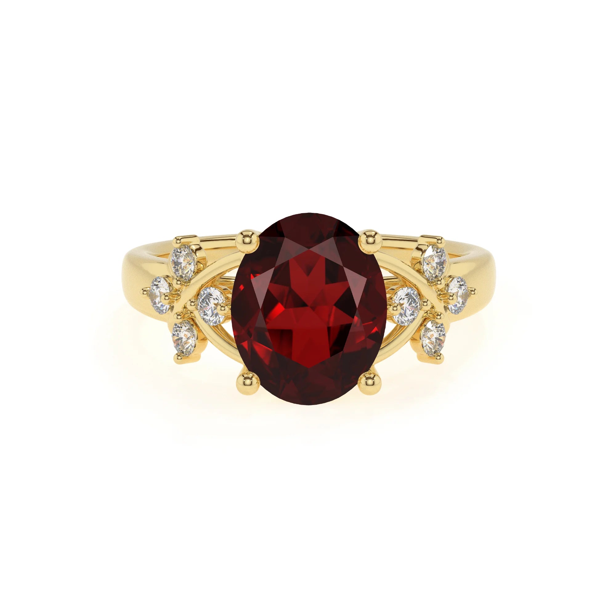 natural garnet oval solitaire rings in yellow gold