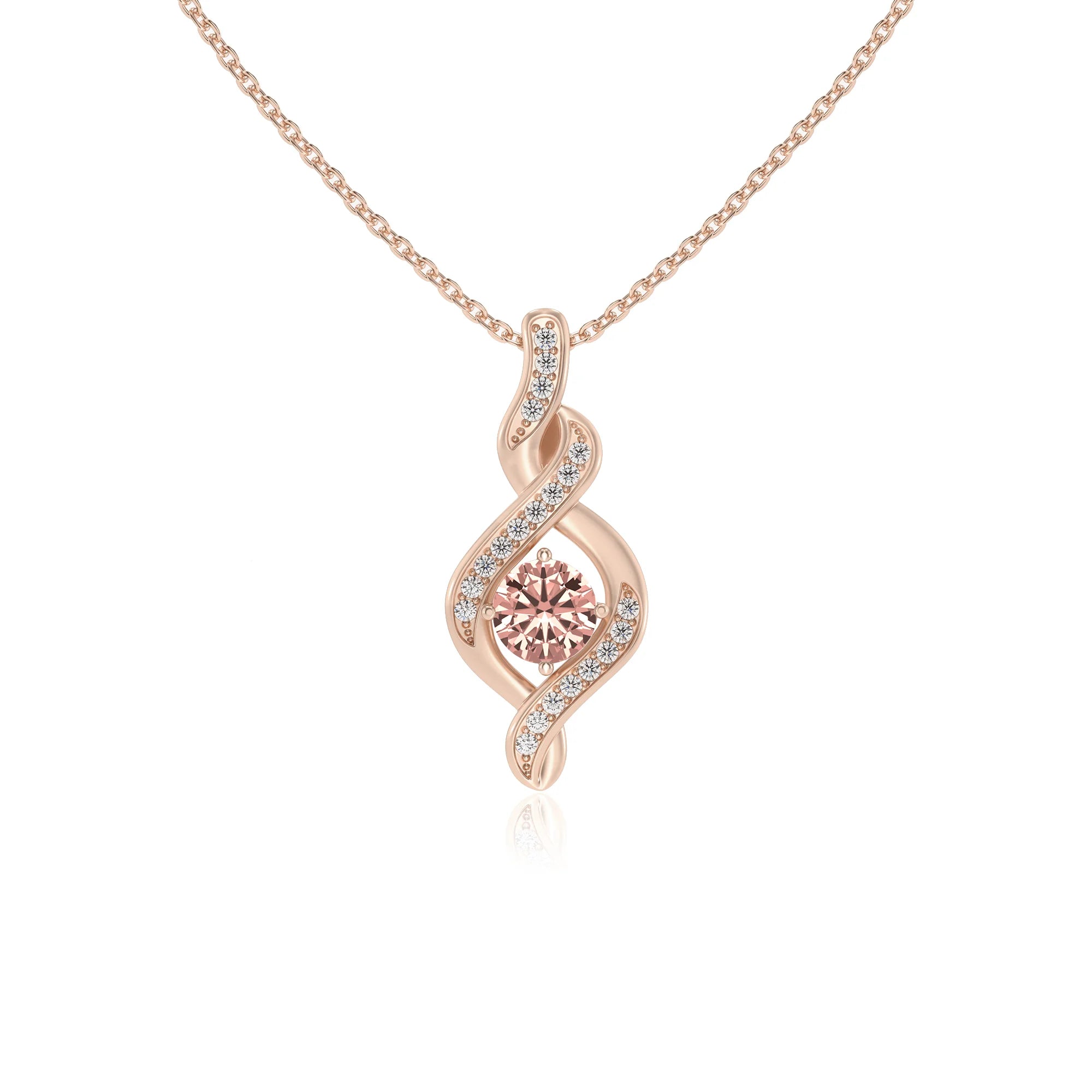 lab grown morganite round solitaire necklaces in rose gold