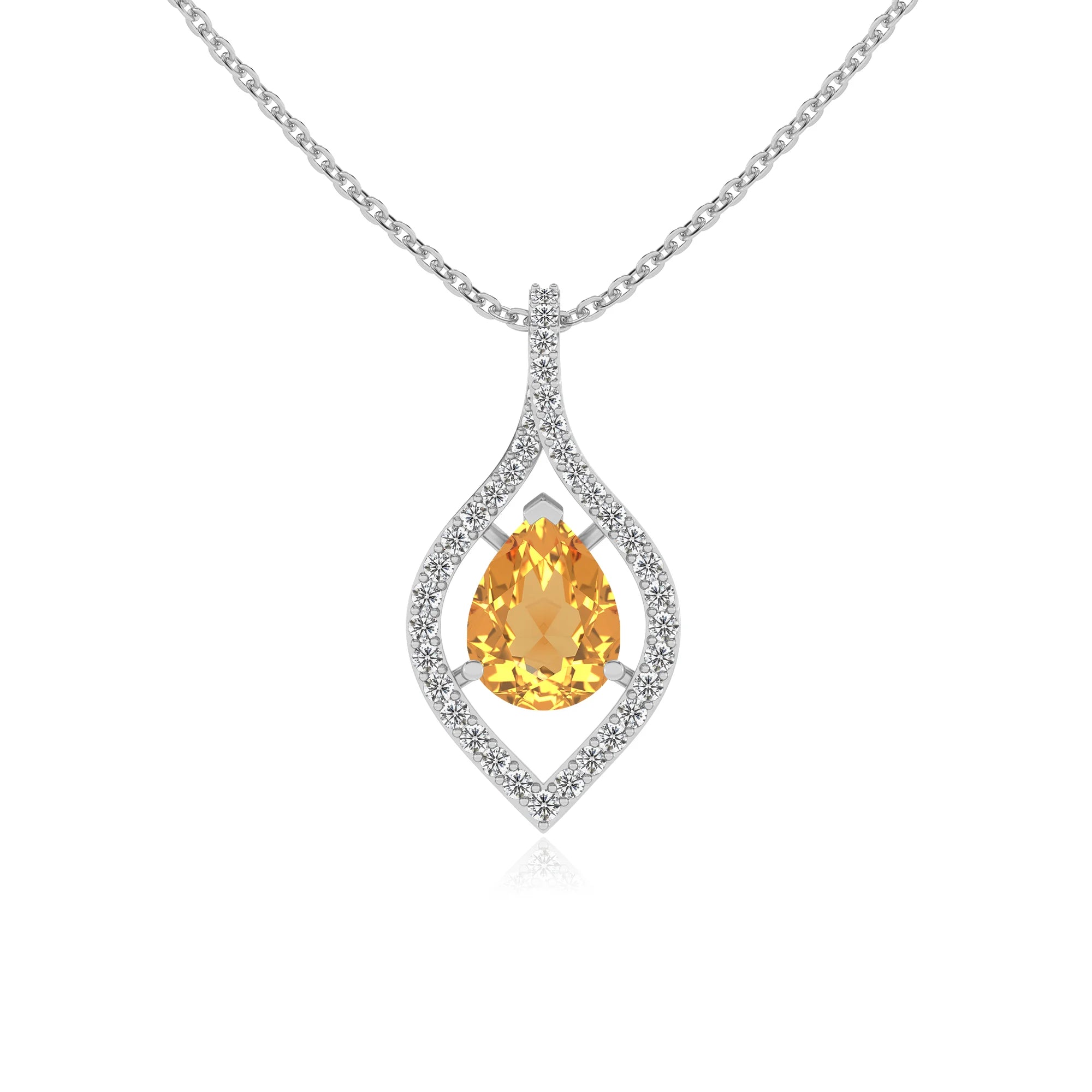 lab grown citrine pear infinity necklaces in sterling silver