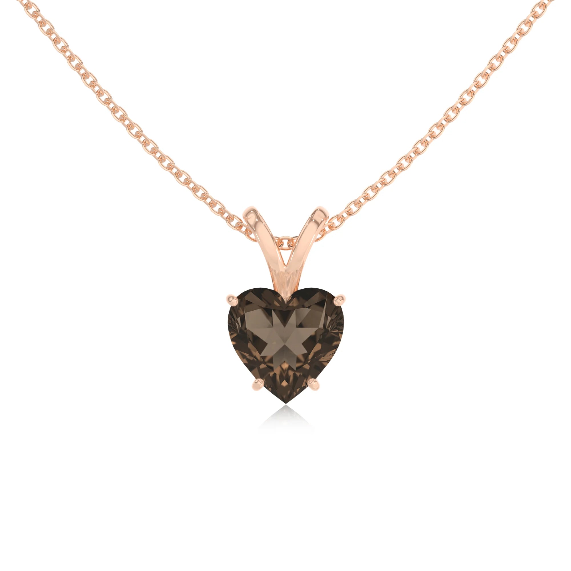 natural smoky-quartz heart solitaire v-bale necklaces in rose gold